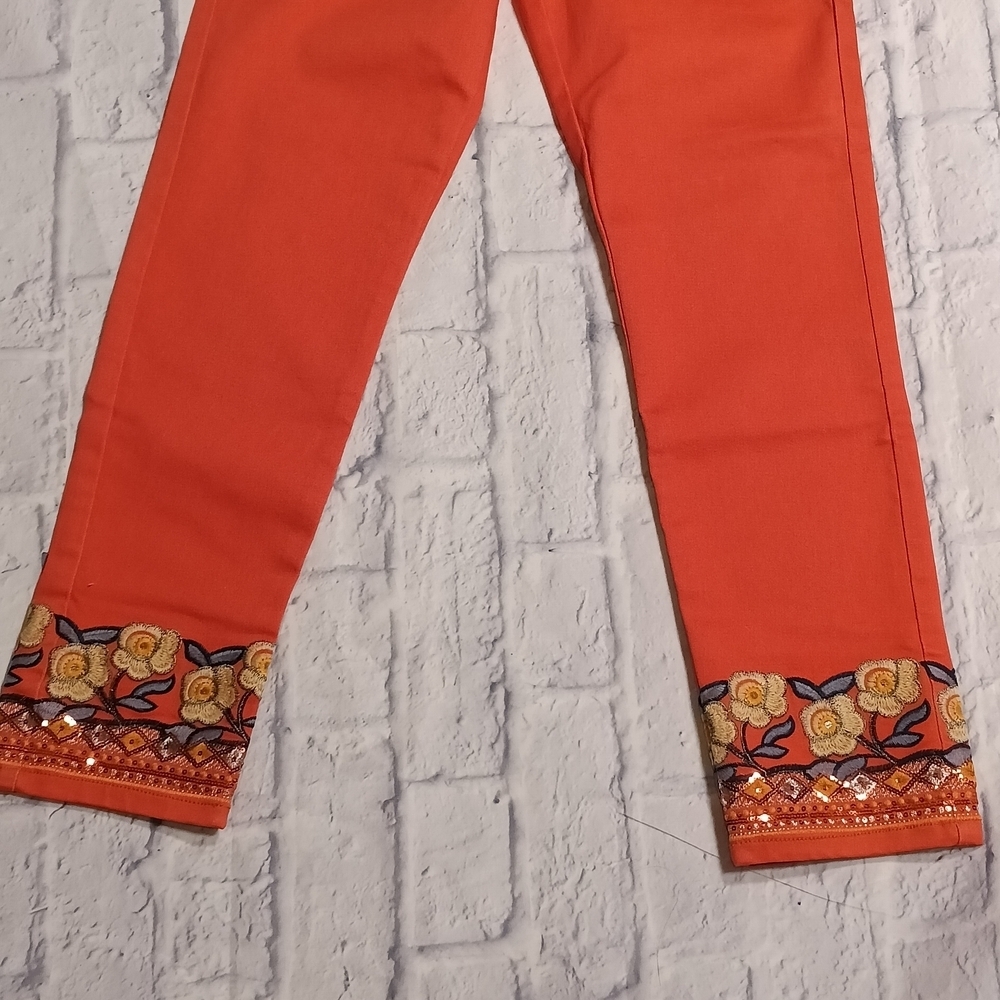 Vibrant Orange Embroidered Pants - Picture 9 of 9